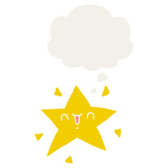 cartoon happy star and thought bubble in retro style