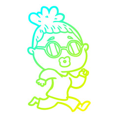cold gradient line drawing cartoon woman wearing spectacles
