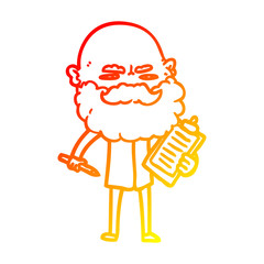 warm gradient line drawing cartoon man with beard frowning
