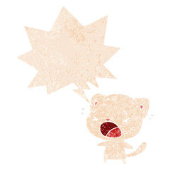 cartoon cat crying and speech bubble in retro textured style
