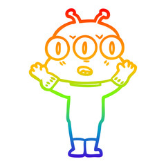 rainbow gradient line drawing cartoon three eyed alien