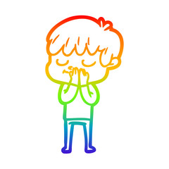 rainbow gradient line drawing cartoon happy boy
