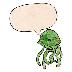 cute cartoon jellyfish and speech bubble in retro texture style