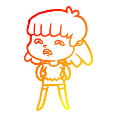 warm gradient line drawing cartoon worried woman