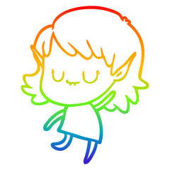 rainbow gradient line drawing happy cartoon elf girl wearing dress