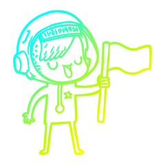 cold gradient line drawing cartoon astronaut woman