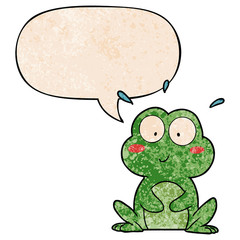 cute cartoon frog and speech bubble in retro texture style