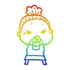 rainbow gradient line drawing cartoon angry old woman