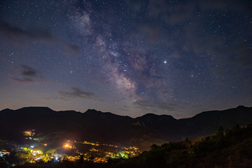 Fototapeta na wymiar Milky Way over the Lahij village in Azerbaijan Republic