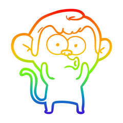 rainbow gradient line drawing cartoon hooting monkey