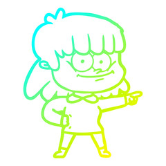 cold gradient line drawing cartoon girl smiling