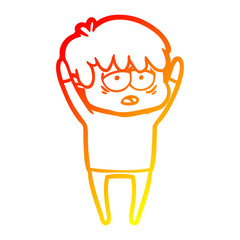 warm gradient line drawing cartoon exhausted boy