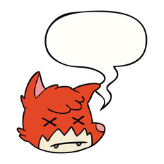 cartoon dead fox face and speech bubble