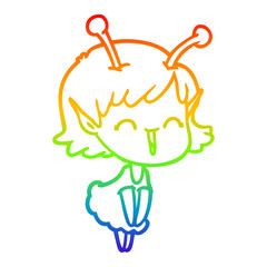 rainbow gradient line drawing cartoon alien girl laughing