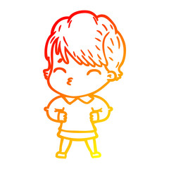 warm gradient line drawing cartoon woman thinking