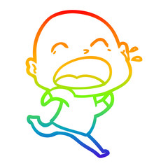rainbow gradient line drawing cartoon shouting bald man