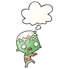 cartoon zombie and thought bubble in smooth gradient style