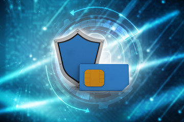 3d render SIM card with protective shield 