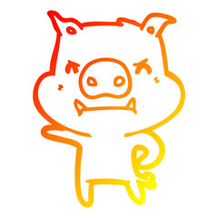 warm gradient line drawing angry cartoon pig