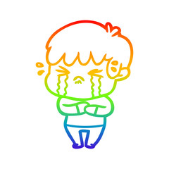 rainbow gradient line drawing cartoon boy crying