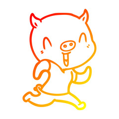 warm gradient line drawing happy cartoon pig