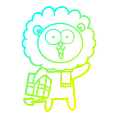 cold gradient line drawing happy cartoon lion