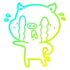 cold gradient line drawing crying pig cartoon