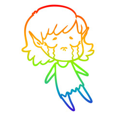 rainbow gradient line drawing cartoon crying elf girl