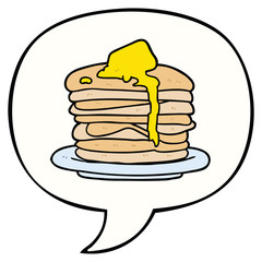 cartoon stack of pancakes and speech bubble