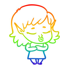 rainbow gradient line drawing shy cartoon elf girl