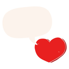 cartoon love heart and speech bubble in retro style