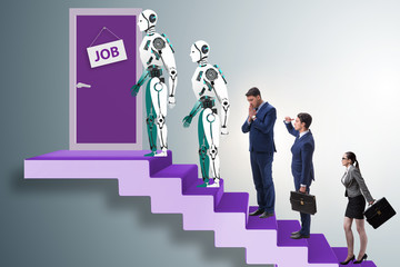 Woman man and robot competing for jobs