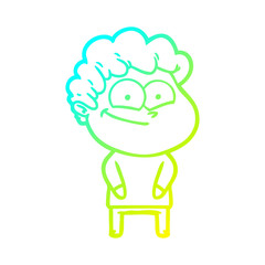 cold gradient line drawing cartoon happy man