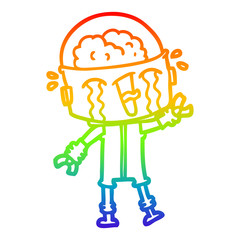 rainbow gradient line drawing cartoon crying robot waving