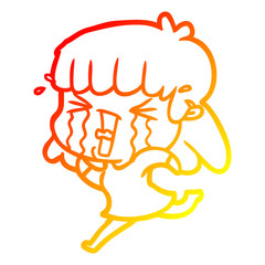 warm gradient line drawing cartoon woman in tears