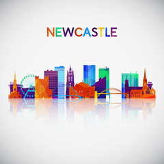 Newcastle skyline silhouette in colorful geometric style. Symbol for your design. Vector illustration.