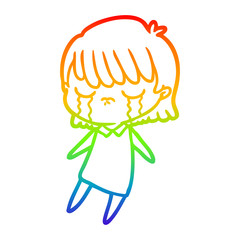 rainbow gradient line drawing cartoon woman crying