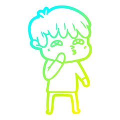 cold gradient line drawing cartoon curious man
