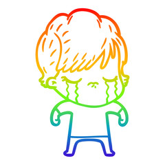 rainbow gradient line drawing cartoon woman crying