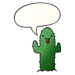 cartoon cactus and speech bubble in smooth gradient style