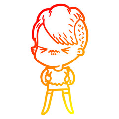 warm gradient line drawing cartoon annoyed hipster girl