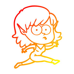 warm gradient line drawing cartoon elf girl running