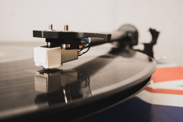 Fototapeta na wymiar vinyl record player close up