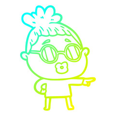 cold gradient line drawing cartoon woman wearing spectacles