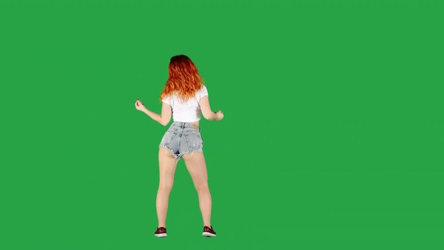 Booty Dance. Young Woman Twerking on Green Screen.