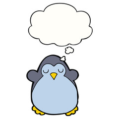 cartoon penguin and thought bubble
