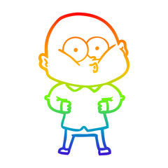 Obraz premium rainbow gradient line drawing cartoon bald man staring