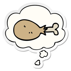 cartoon cooked chicken leg and thought bubble as a printed sticker