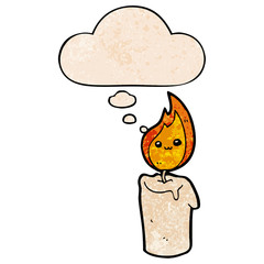 cartoon candle character and thought bubble in grunge texture pattern style
