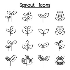 Sprout, plant, treetop, leaf icon set in thin line style